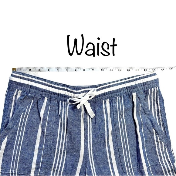 Nautica Soft Linen Pull On With Pockets Light Blue White Stripe Short Size Large - Picture 12 of 17